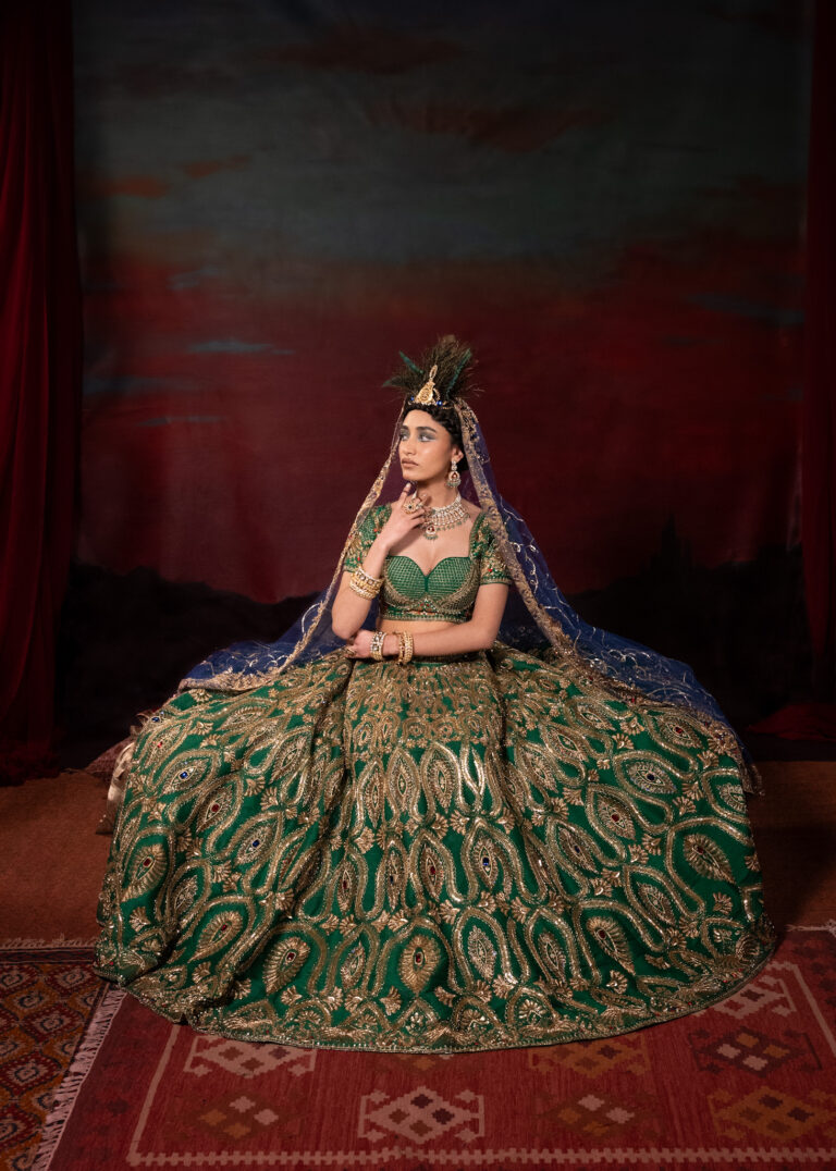 Green Bridal Lehenga by Kulwinder Nagra